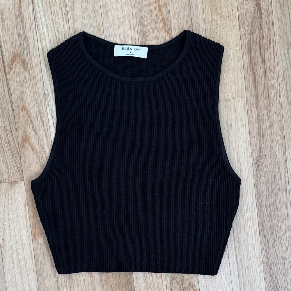 NWOT Aritzia Babaton Sculpt Knit Racer Cropped Tank, Small, Black